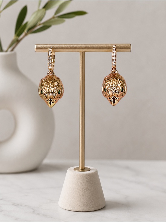 Kurt Geiger Jewelry - Kurt Geiger Gold Crystal Turtle Head Drop Earrings with Green Eyes